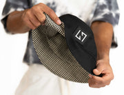 LARAY - Denim Twill and Houndstooth Pattern Reversible Bucket Hat