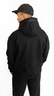 Black Oversized French Terry Cotton Hoodie - Back View